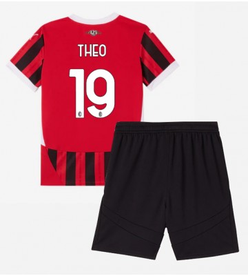 AC Milan Theo Hernandez #19 Primera Equipación Niños 2024-25 Manga Corta (+ Pantalones cortos)